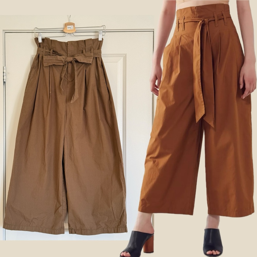 UO Kimchi Blue Simone Paperbag Pants, US6, Brown, Removable Belt, Cropped Ankle